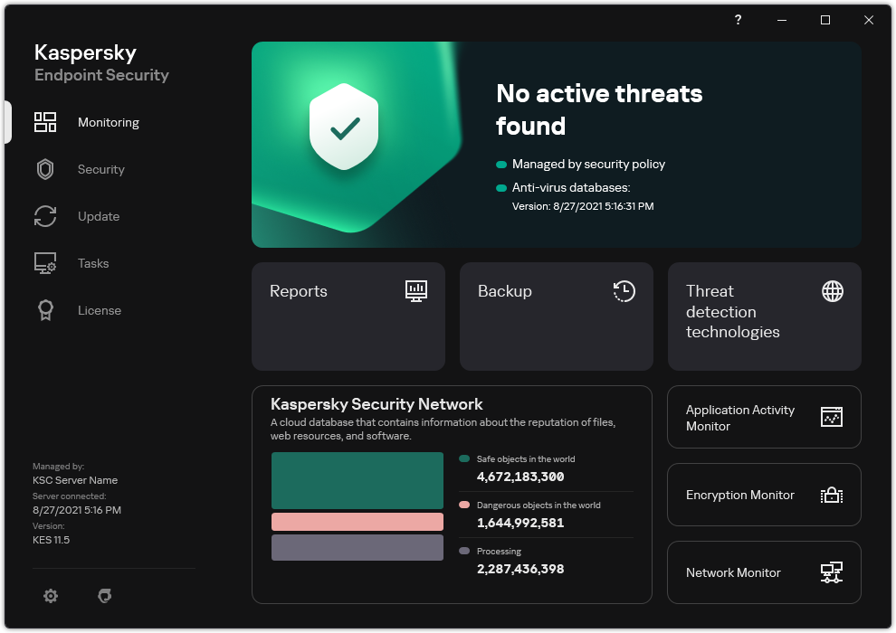 Kaspersky Premium for Mac Interface showing main security status