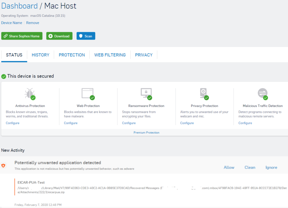 Sophos Home Premium Remote Management Dashboard Screenshot