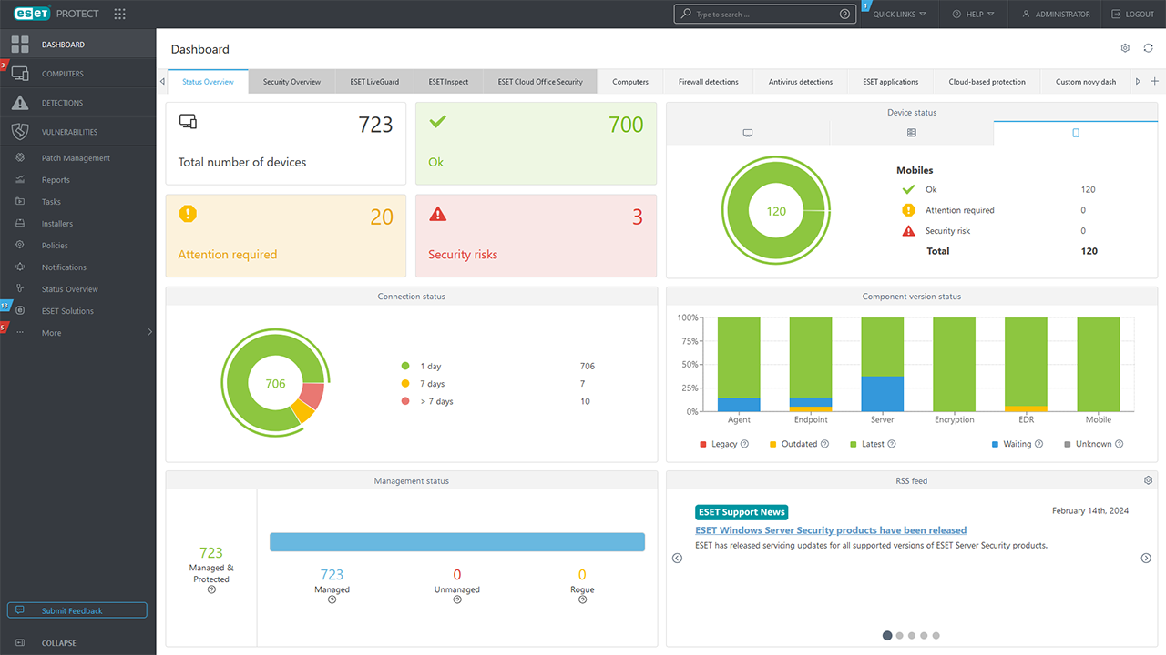 ESET Mobile Security User Interface showing Anti-Theft and Payment Protection Features