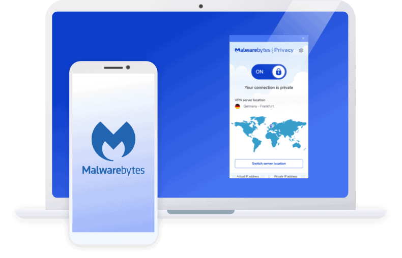 Malwarebytes Mobile Security User Interface showing Scam Guard and VPN features